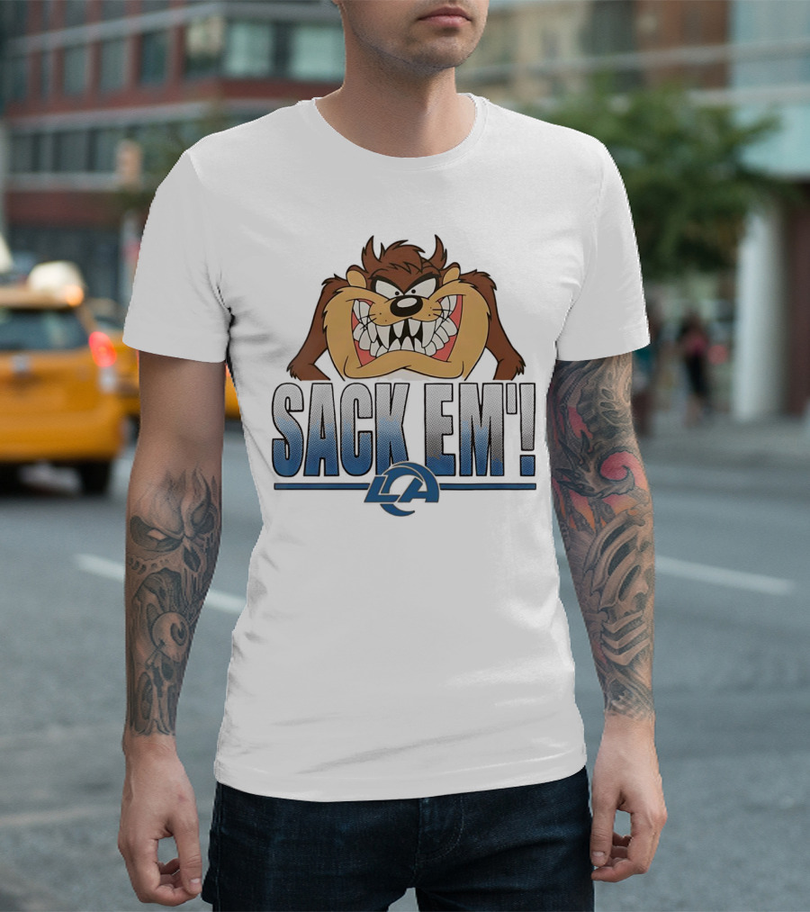 Looney Tunes Taz Sack Em LA Los Angeles Rams T-Shirt