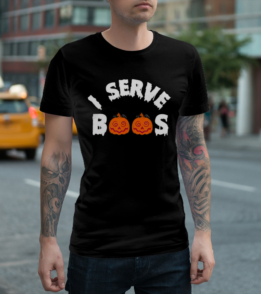 I Serve Boos Pumpkin Halloween Ghostly Lettering T-Shirt