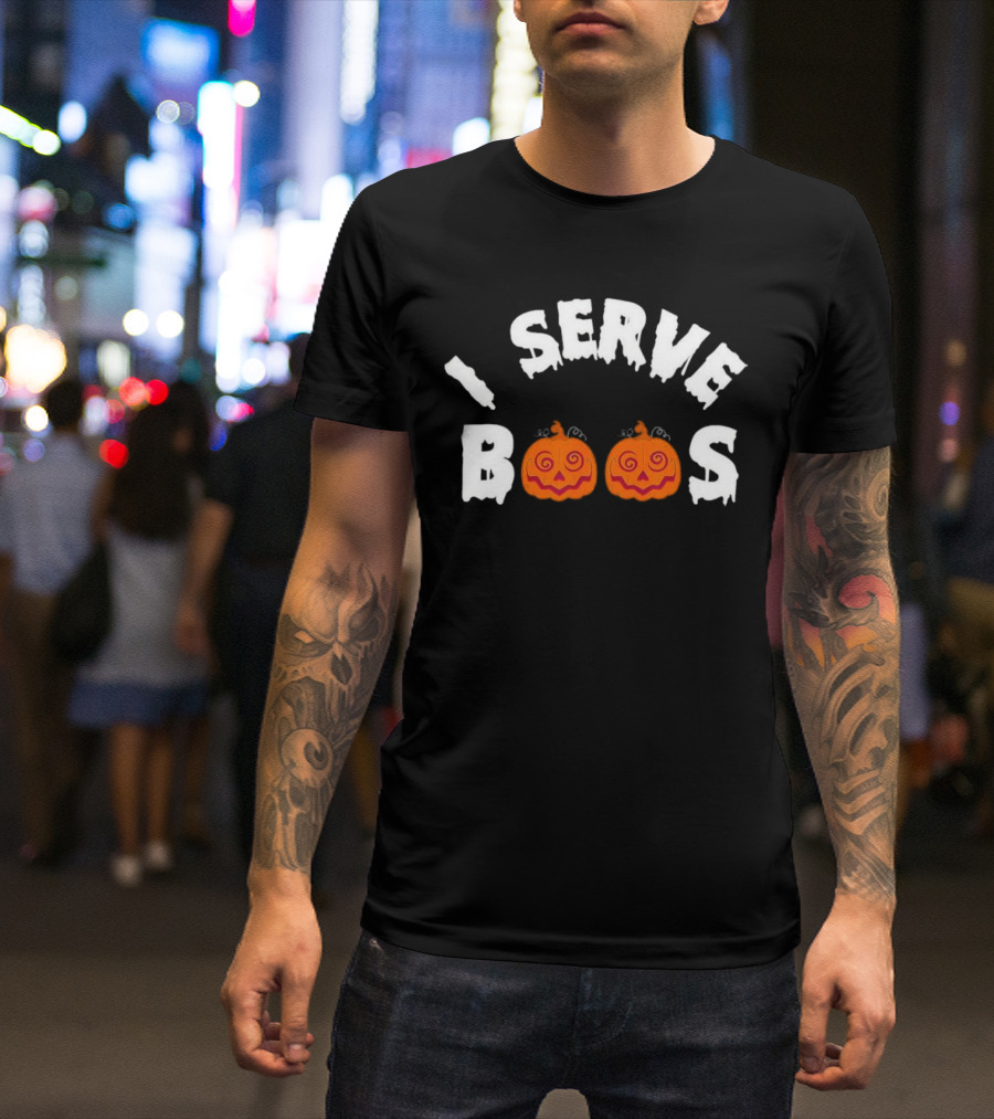 I Serve Boos Pumpkin Halloween Ghostly Lettering T-Shirt