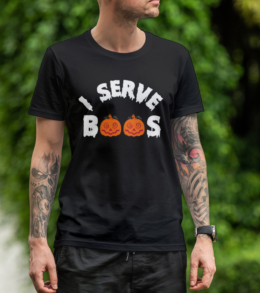 I Serve Boos Pumpkin Halloween Ghostly Lettering T-Shirt