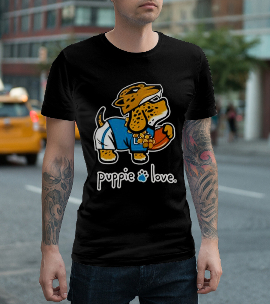 Jacksonville Jaguars Puppie Love Mascot Pup Football Fan T-Shirt
