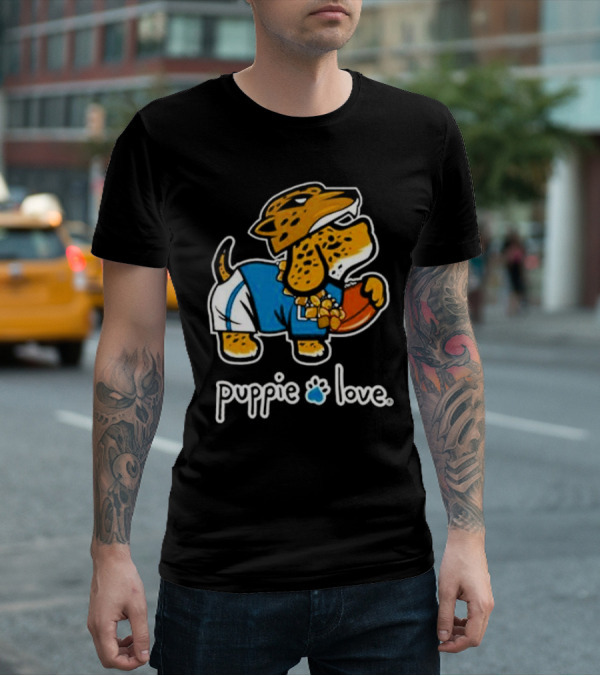 Jacksonville Jaguars Puppie Love Mascot Pup Football Fan T-Shirt