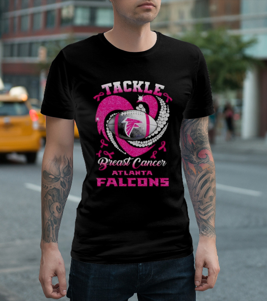 Tackle Breast Cancer Atlanta Falcons Pink Ribbon Football T-Shirt