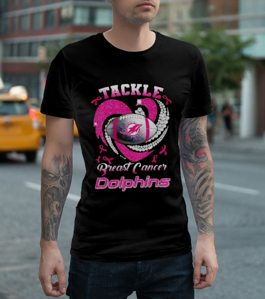 Tackle Breast Cancer Dolphins Football Awareness T-Shirt