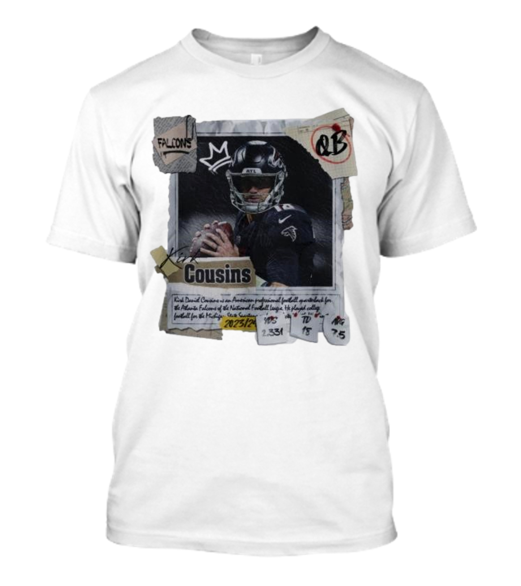 Kirk Cousins Atlanta Falcons QB 2023/24 2331 Yards 18 TD 7.5 AVG T-Shirt