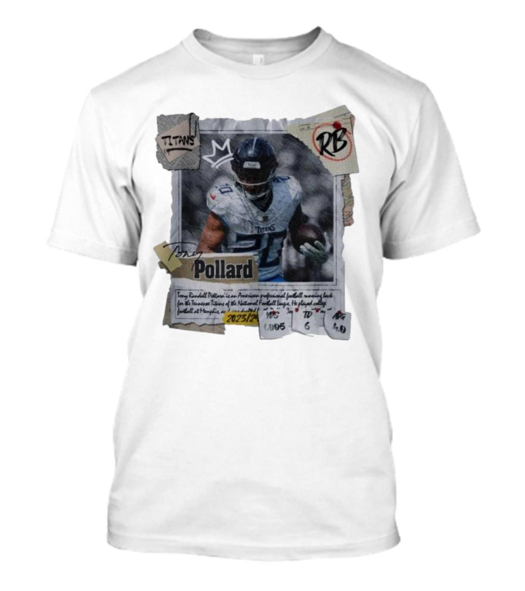 Tony Pollard Tennessee Titans RB 2023/24 YDS 1005 TD 6 AVG 4.0 T-Shirt