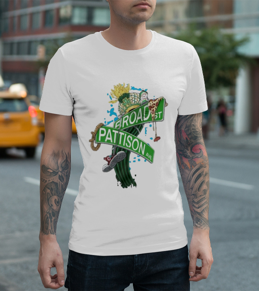 Broad and Pattison Ave Philly Sports with Icons of Philadelphia Sports and Culture T-Shirt