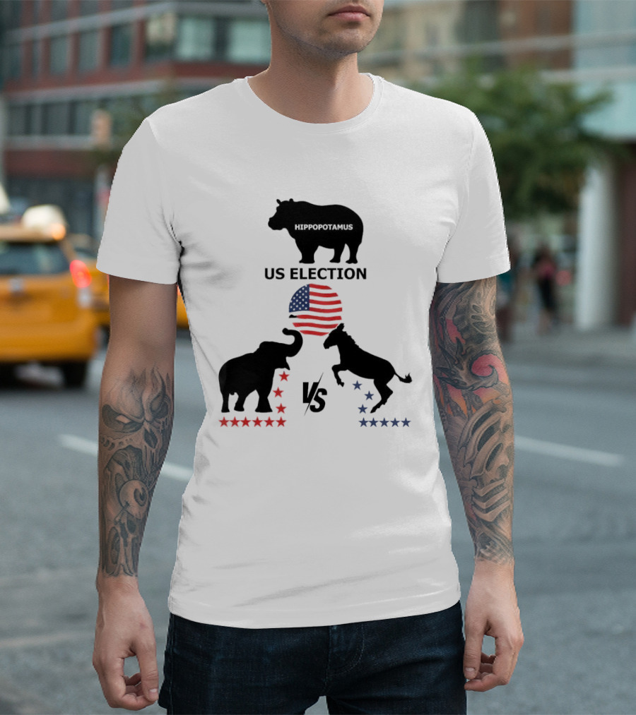 Hippopotamus US Election Elephant Vs Donkey American Flag T-Shirt