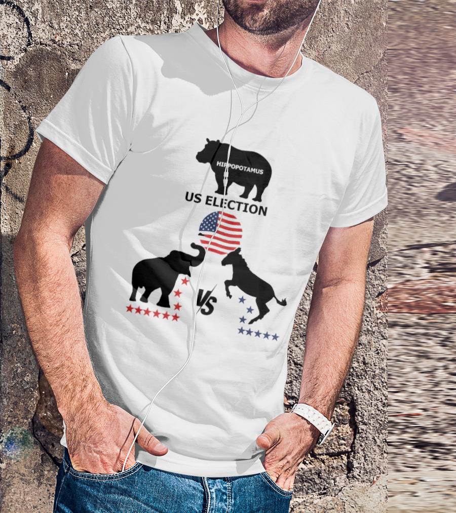 Hippopotamus US Election Elephant Vs Donkey American Flag T-Shirt