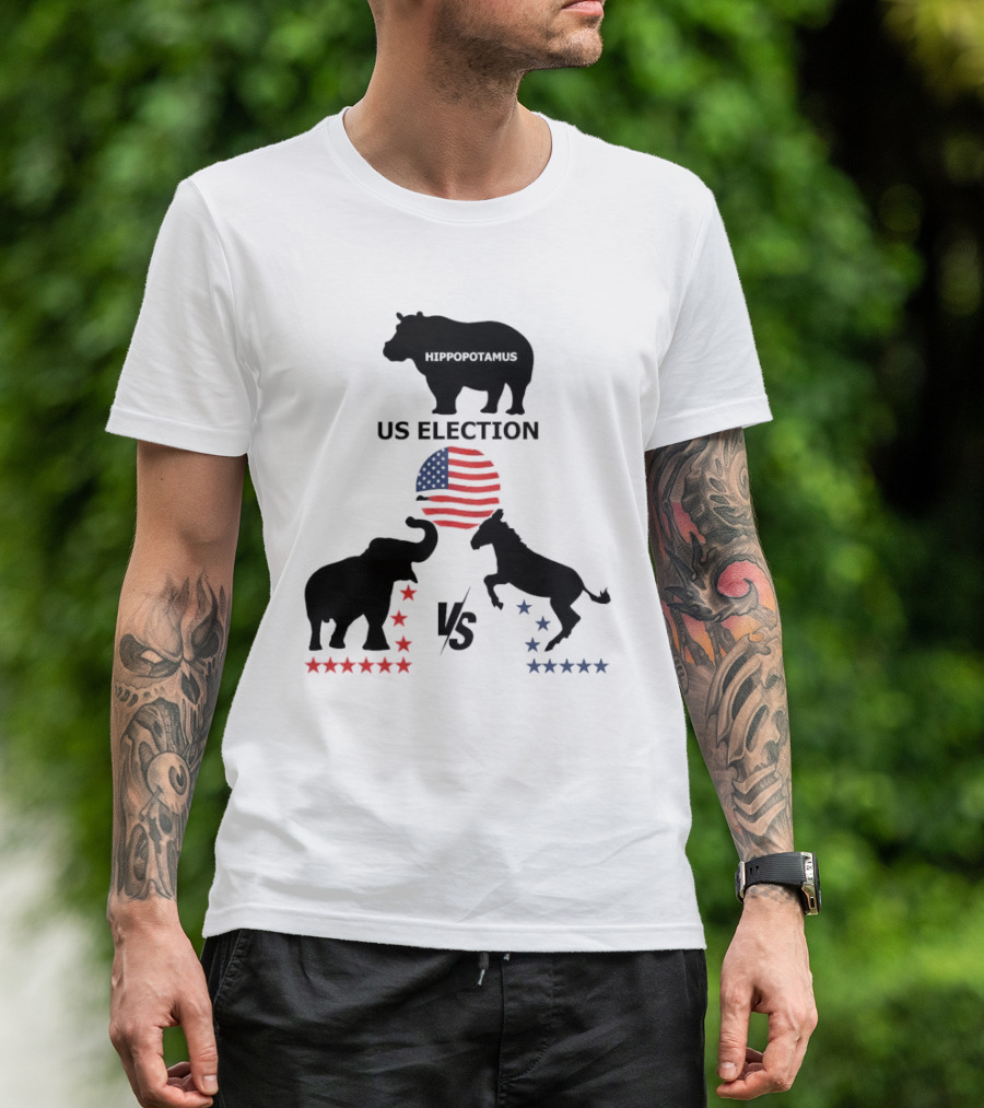 Hippopotamus US Election Elephant Vs Donkey American Flag T-Shirt