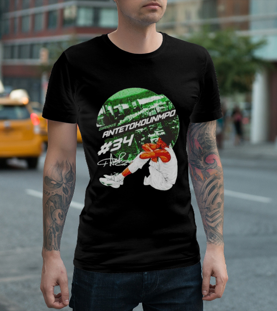 Giannis Antetokounmpo #34 Milwaukee Bucks Signature City Skyline T-Shirt