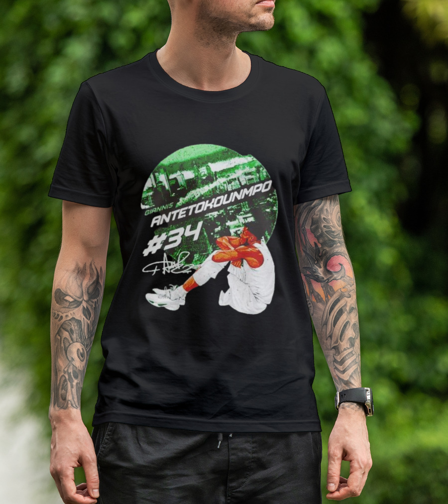Giannis Antetokounmpo #34 Milwaukee Bucks Signature City Skyline T-Shirt