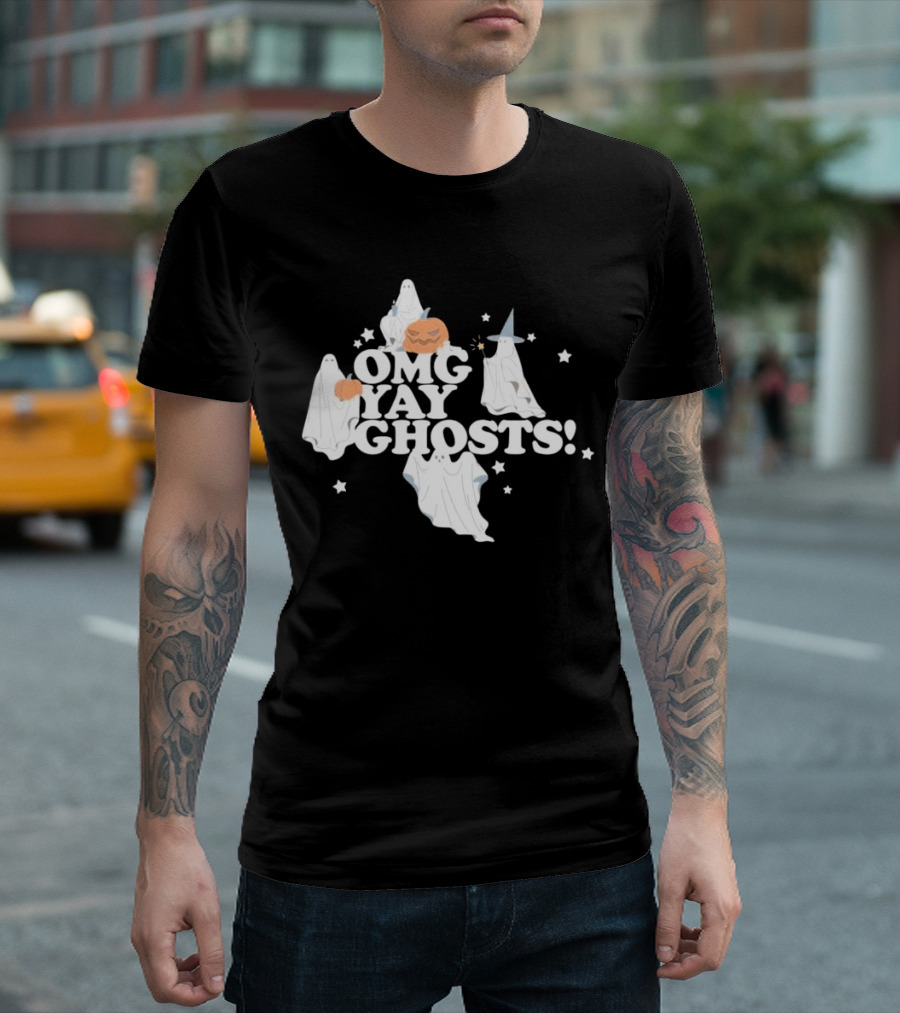 OMG Yay Ghosts Halloween Pumpkins Stars Spooky Fun T-Shirt