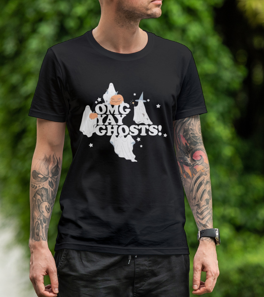 OMG Yay Ghosts Halloween Pumpkins Stars Spooky Fun T-Shirt
