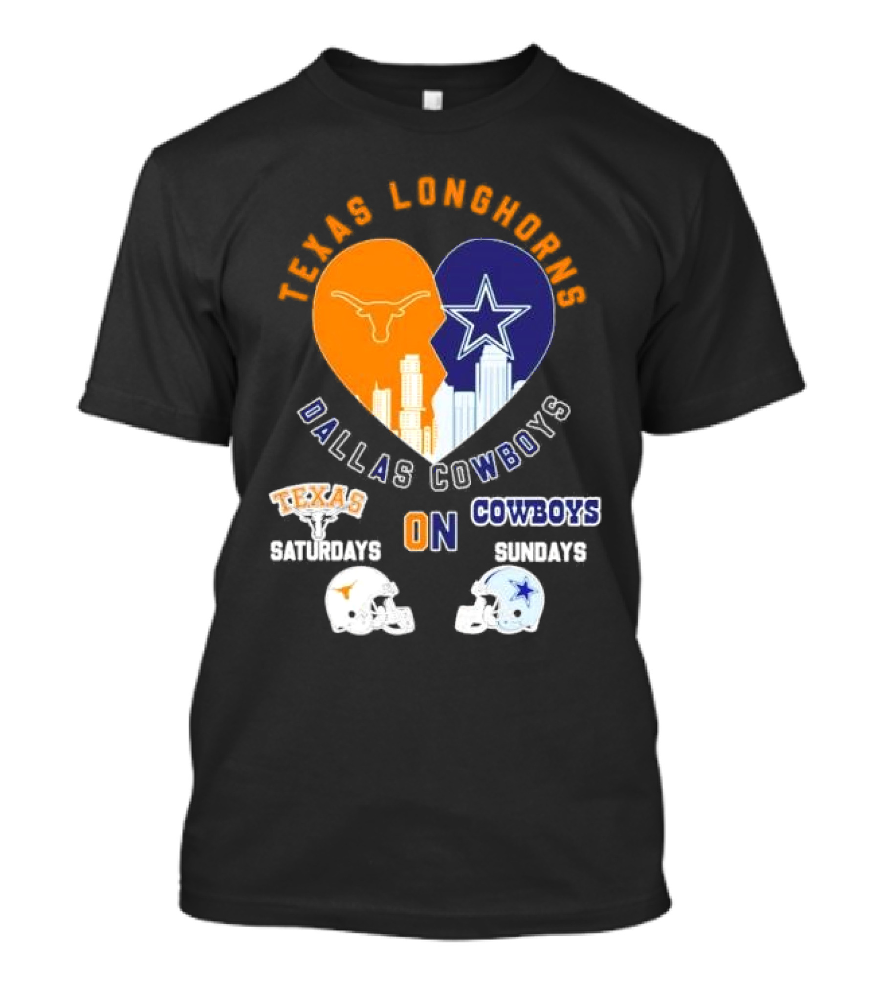 Texas Longhorns Dallas Cowboys Heart Saturdays Sundays Helmets T-Shirt