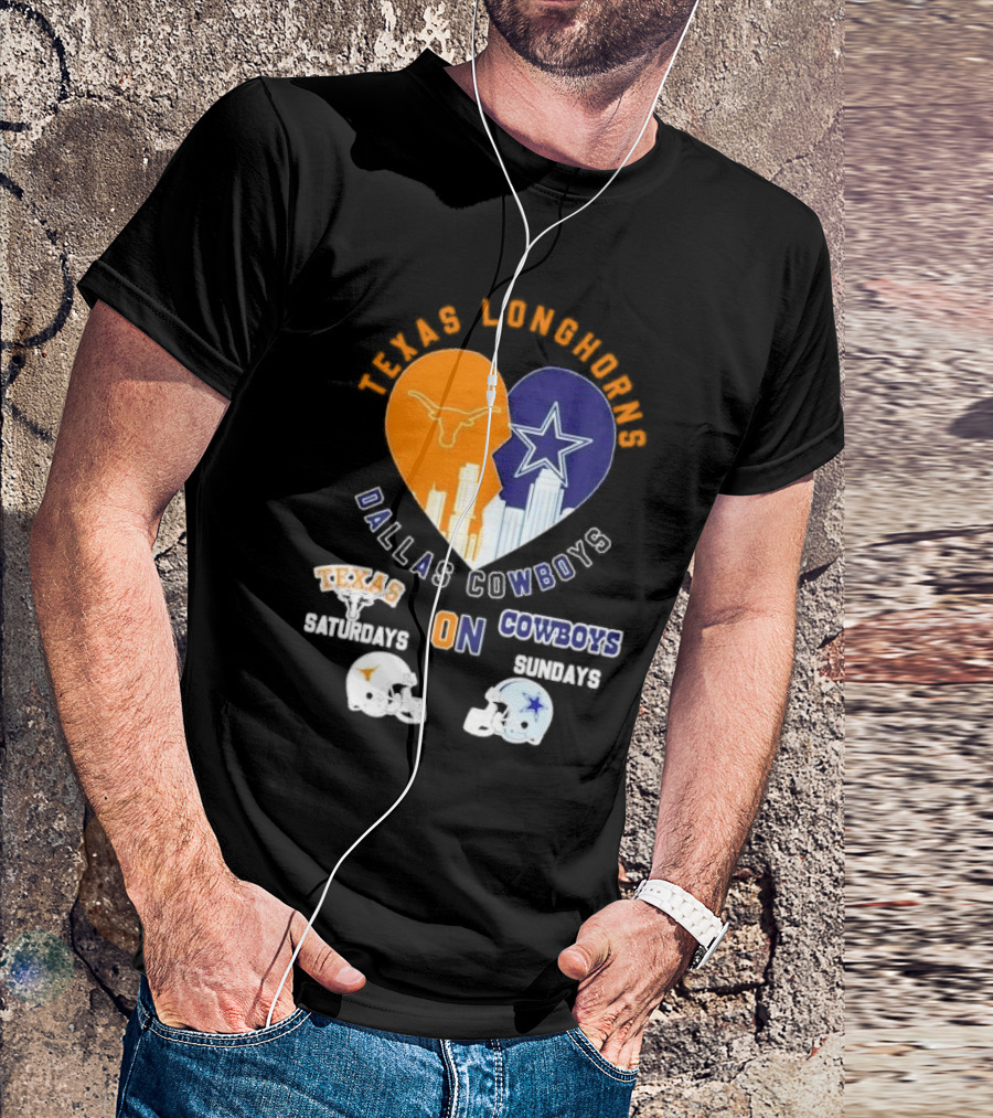 Texas Longhorns Dallas Cowboys Heart Saturdays Sundays Helmets T-Shirt