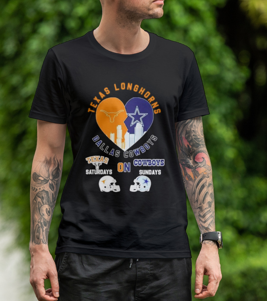 Texas Longhorns Dallas Cowboys Heart Saturdays Sundays Helmets T-Shirt