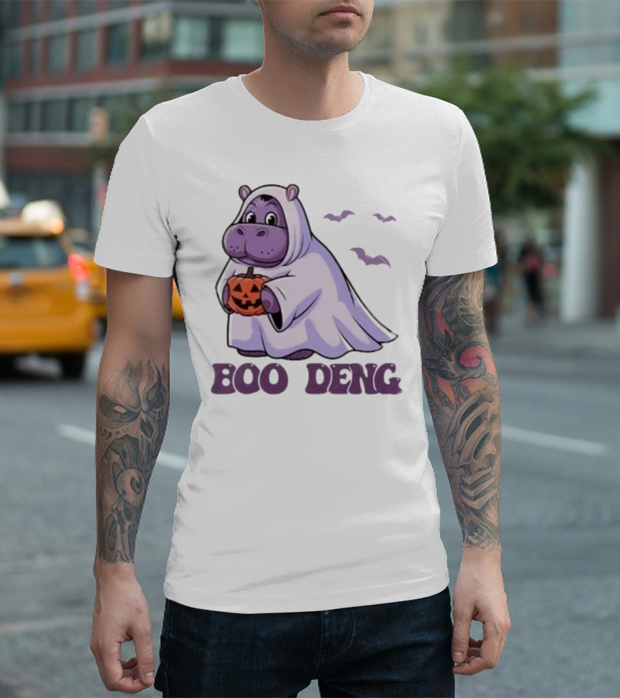 Boo Deng Ghost Hippo with Pumpkin and Bats Halloween T-Shirt