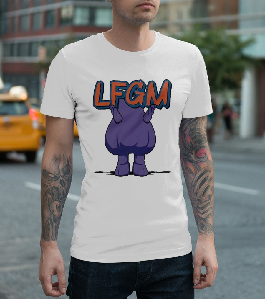Grimace LFGM New York Mets Character Holding Letters T-Shirt