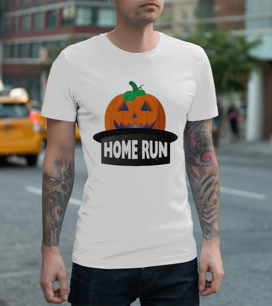 New York Mets Mashing Pumpkins Home Run Halloween Jack-o'-Lantern T-Shirt