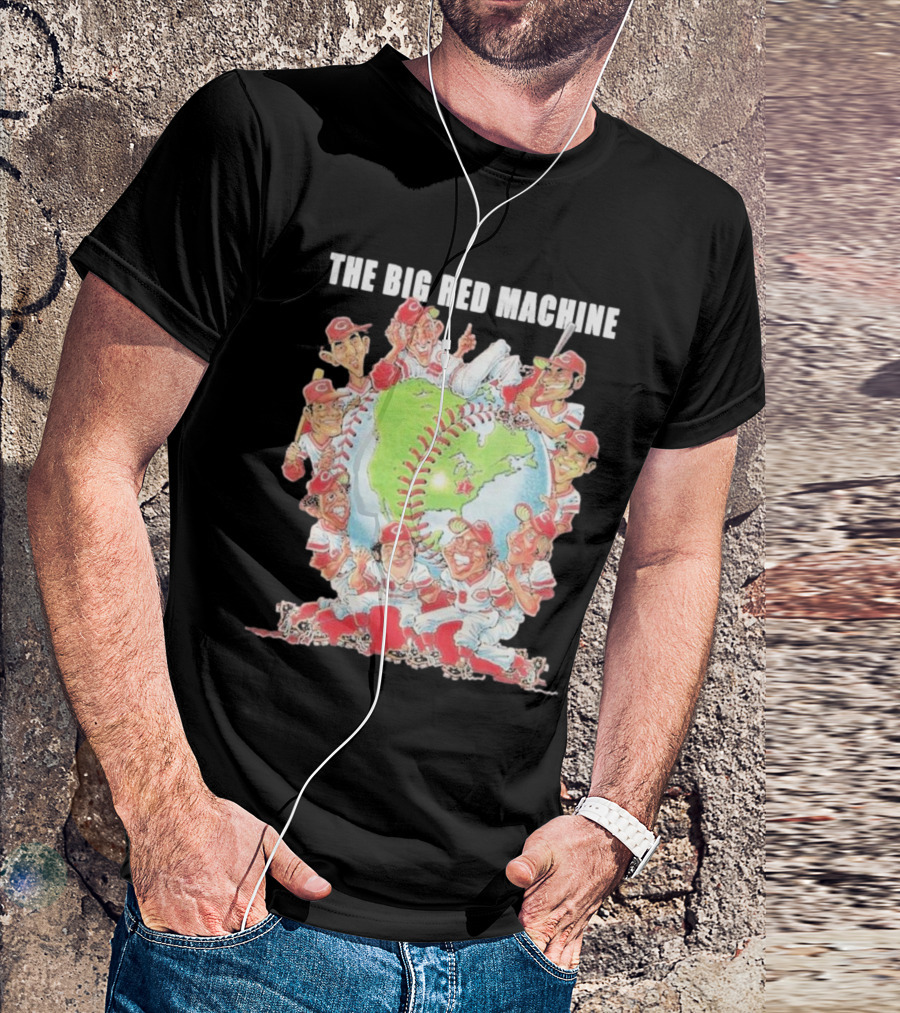The Big Red Machine Cincinnati Reds Legends Baseball Globe Caricature T-Shirt