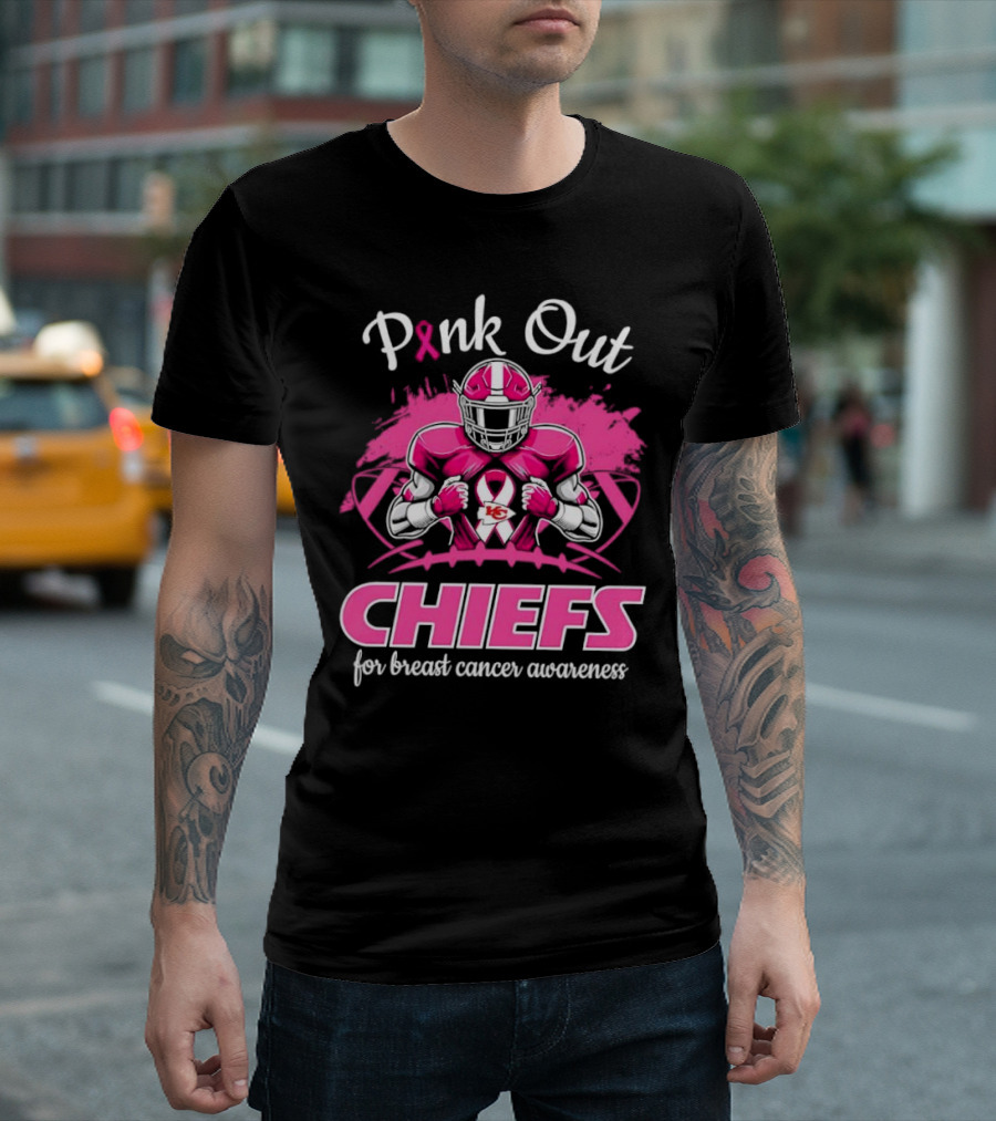 Pink Out Chiefs for Breast Cancer Awareness Football Graphics T-Shirt