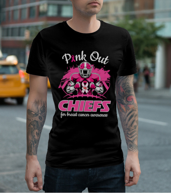 Pink Out Chiefs For Breast Cancer Awareness Football Graphics T-Shirt