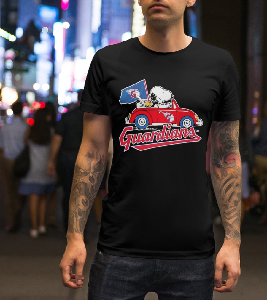 Snoopy And Woodstock Driving Guardians Car Cleveland Guardians T-Shirt