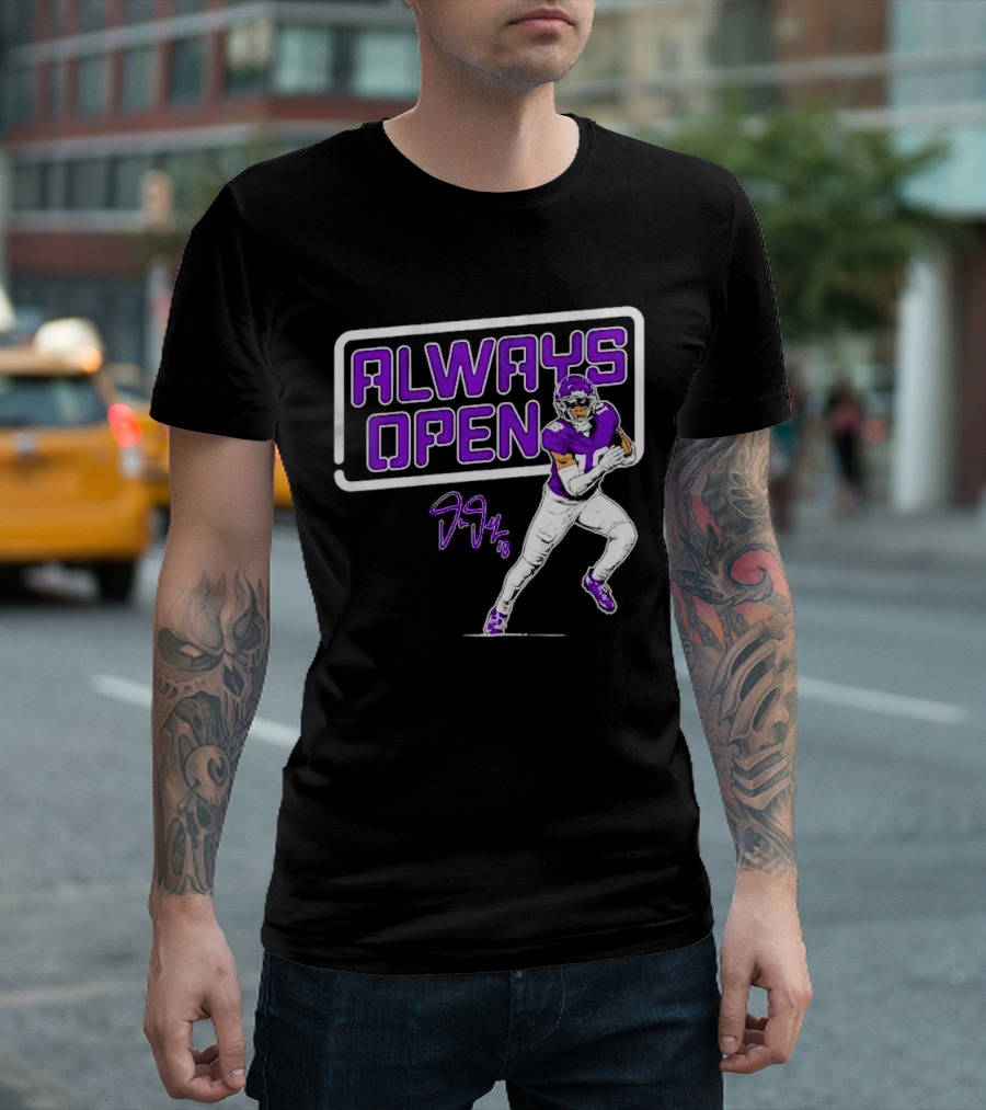 Always Open Justin Jefferson Minnesota Vikings 18 Signature T-Shirt