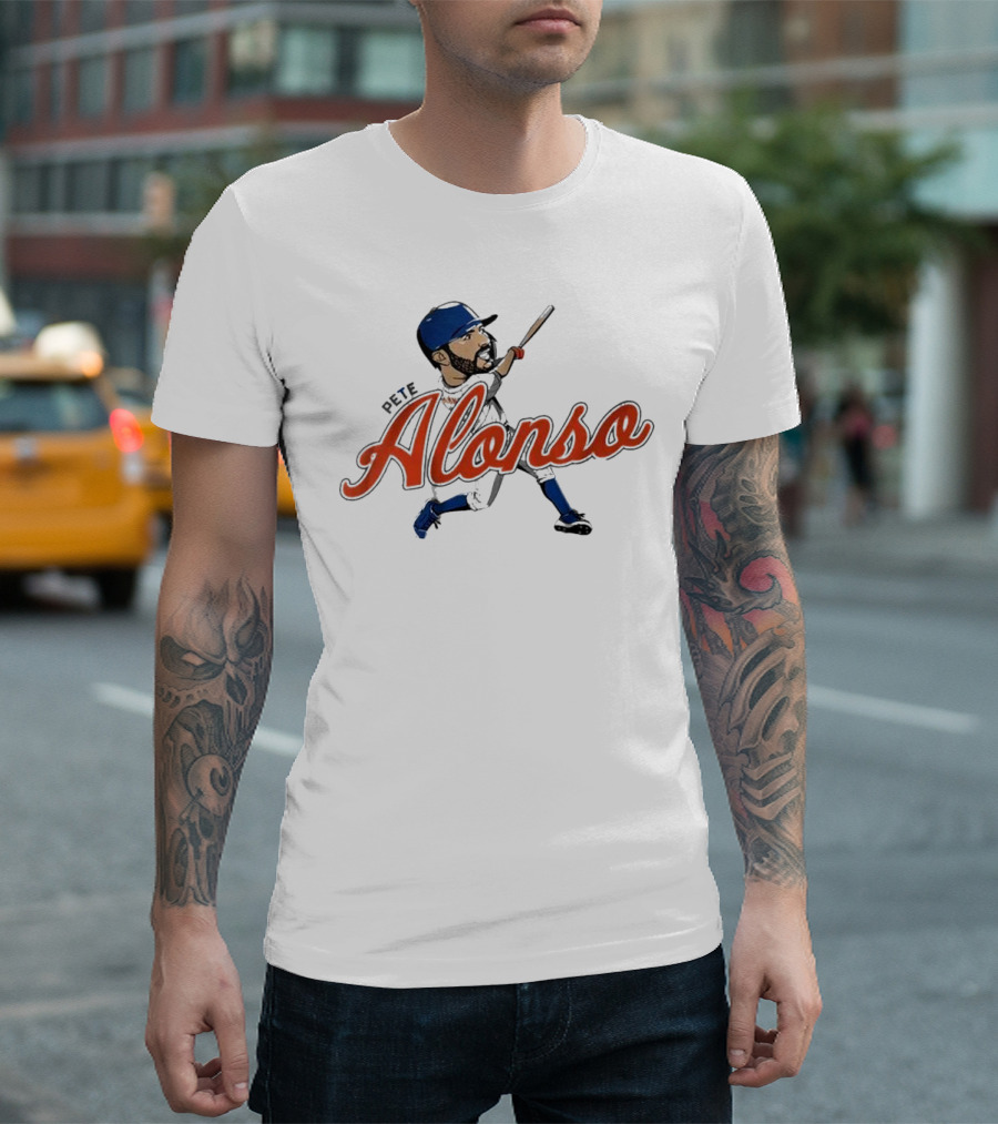Pete Alonso New York Mets Caricature Baseball Swing T-Shirt
