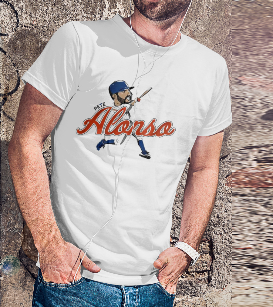 Pete Alonso New York Mets Caricature Baseball Swing T-Shirt