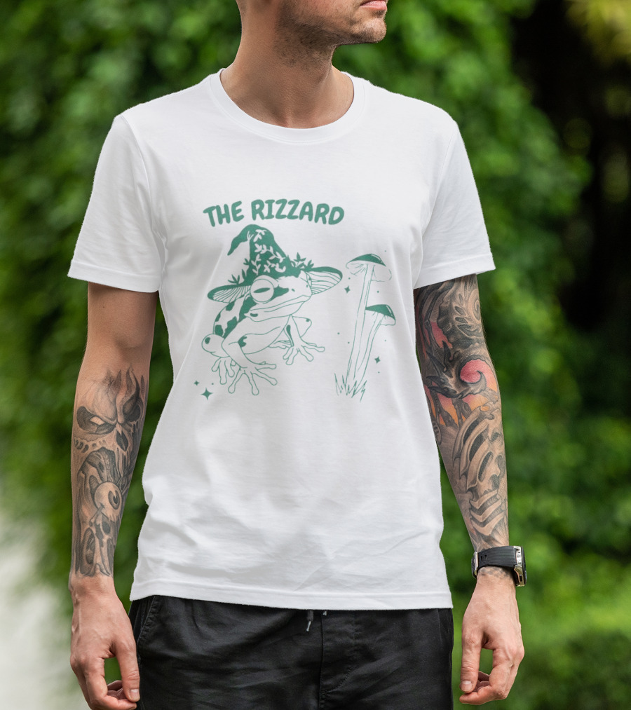The Rizzard Mage Frog With Magic Hat And Mushrooms T-Shirt