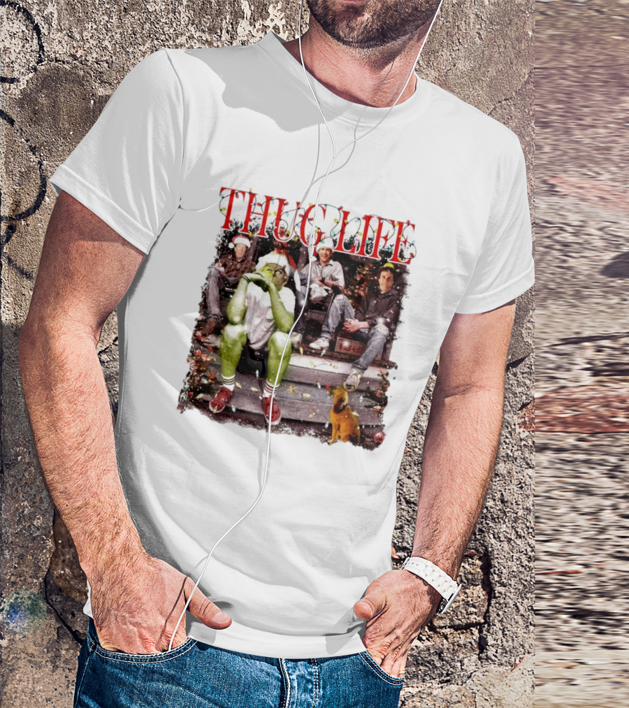 Thug Life Grinch Friends Christmas Dog Scene T-Shirt