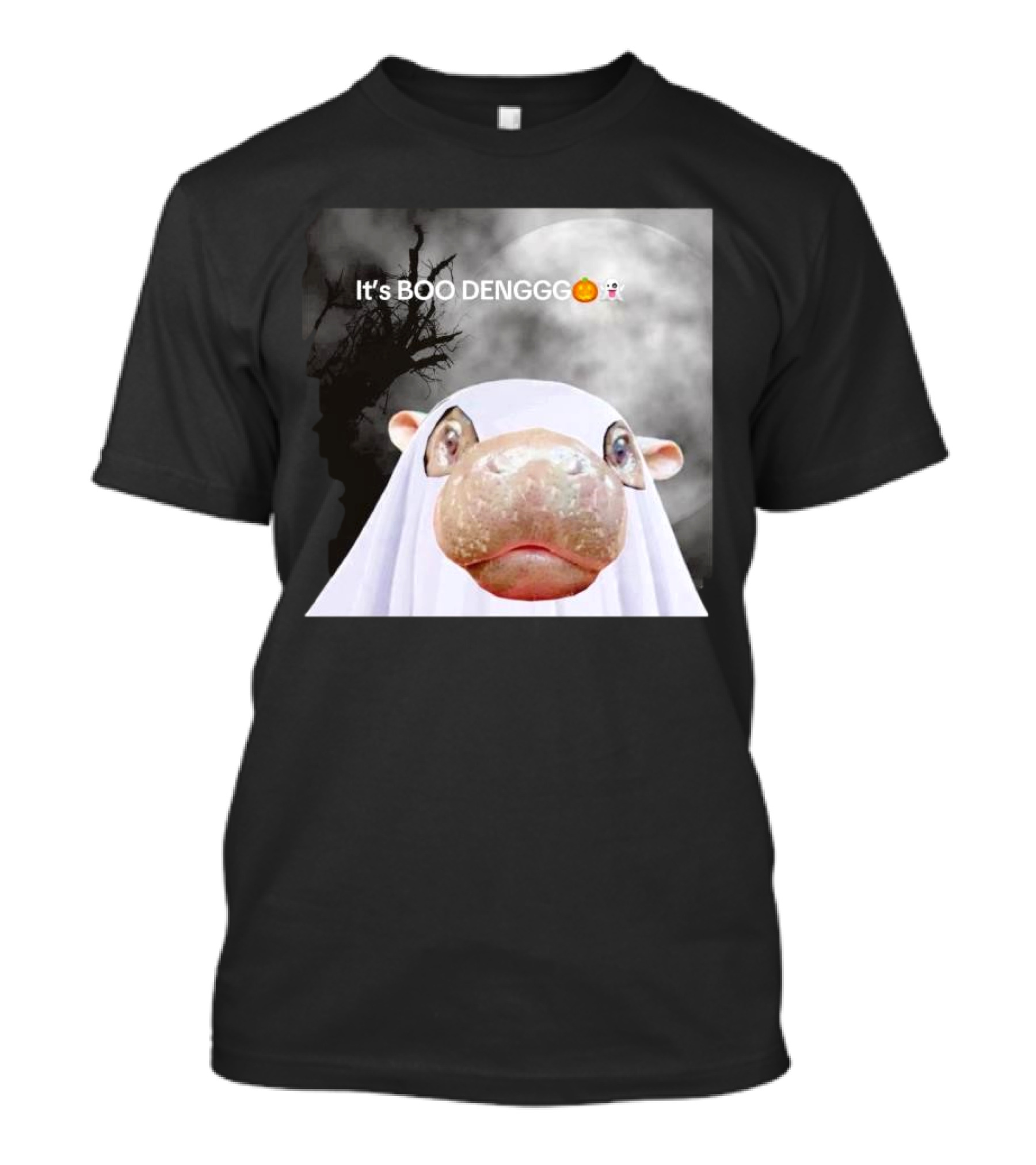 It’s BOO DENGGG Hippo Ghost Halloween Moon Tree T-Shirt