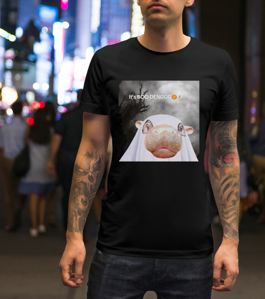 It’s BOO DENGGG Hippo Ghost Halloween Moon Tree T-Shirt