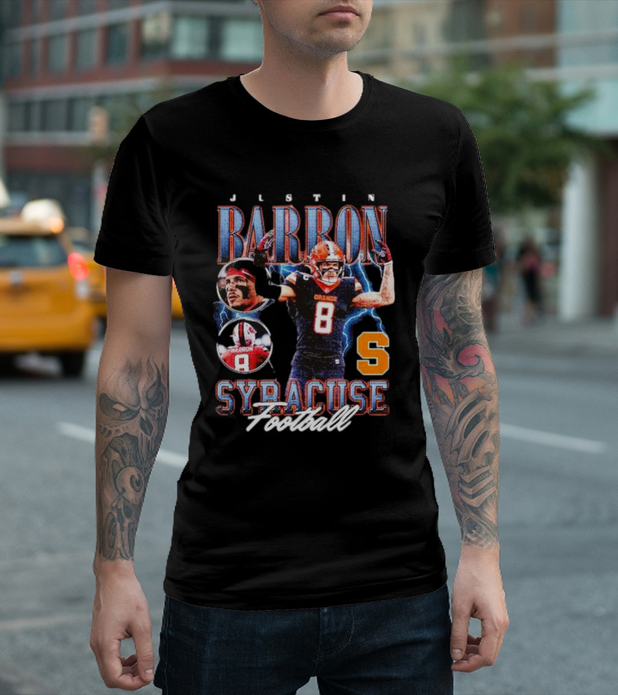 J L S T I N Barron Syracuse Orange Football Number 8 Vintage T-Shirt