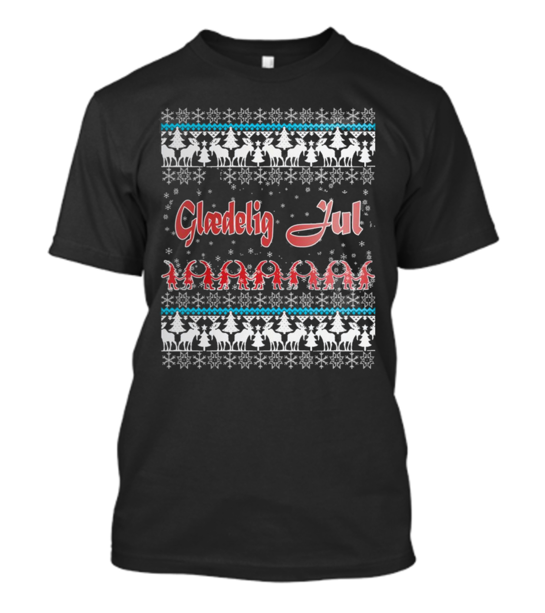 Glædelig Jul Christmas Denmark Snowflakes Trees Nordic T-Shirt