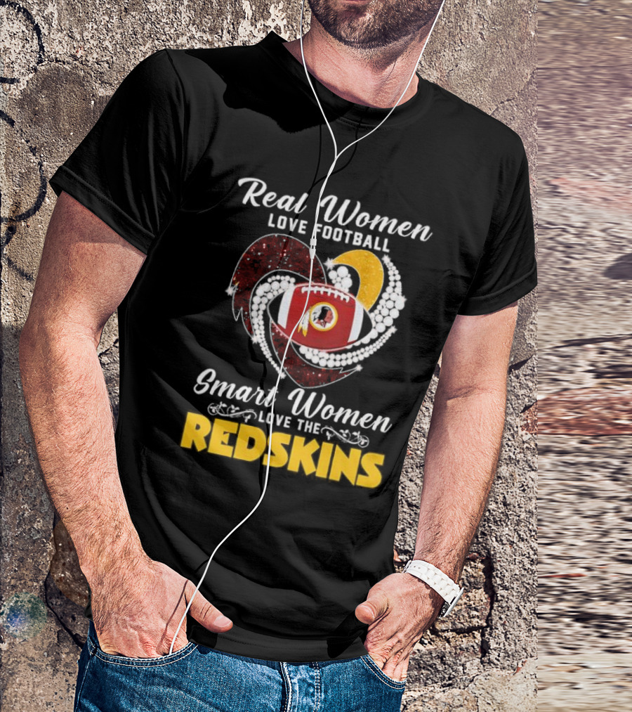 Real Women Love Football Smart Women Love The Redskins Diamond Heart T-Shirt
