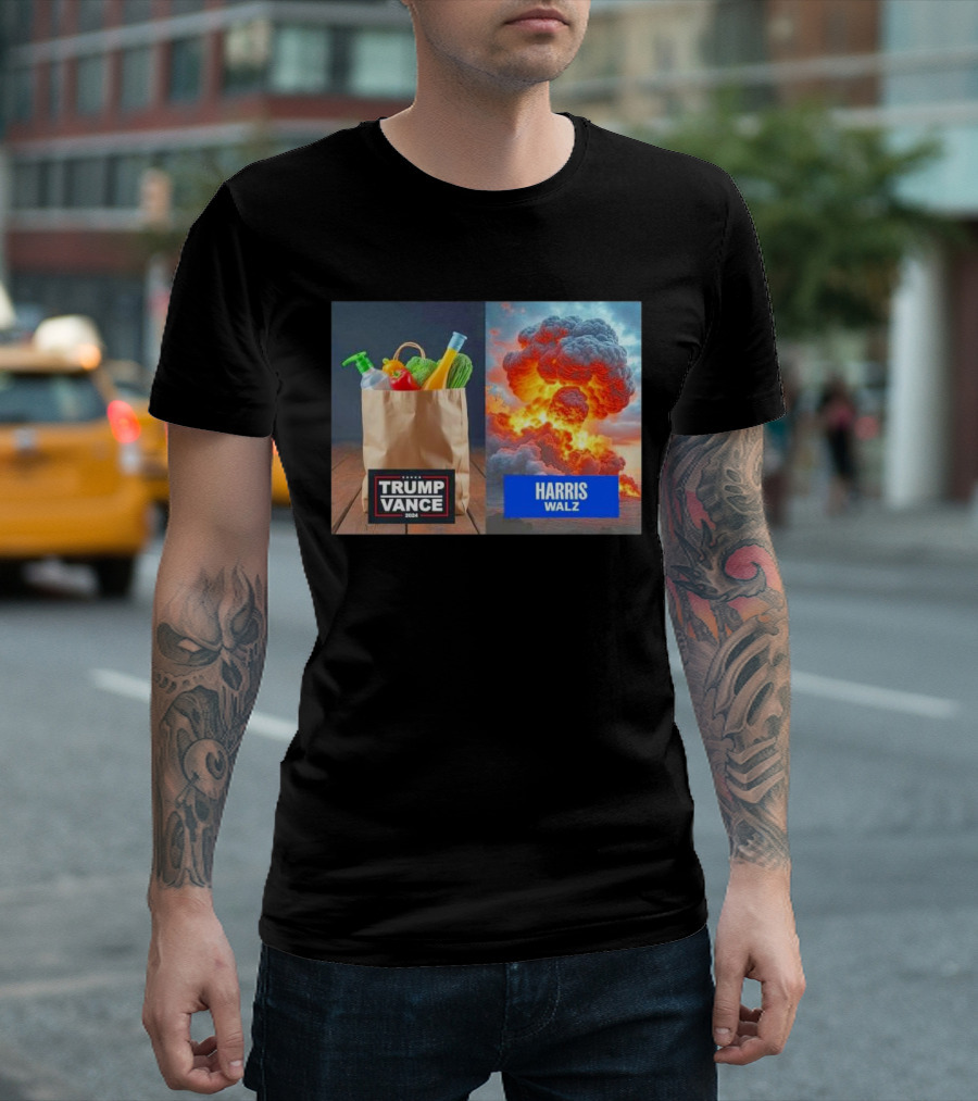Trump Vance 2024 Organic Vegetables vs Harris Walz Explosive T-Shirt