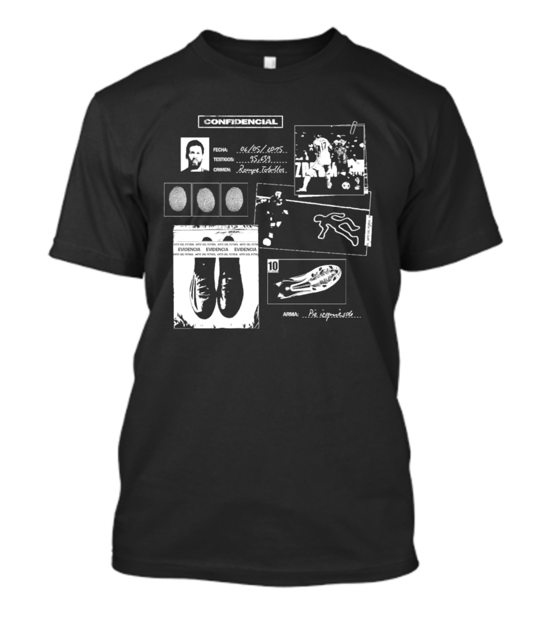 Confidencial Messi Case Files Evidence Report Crime Investigation Football Icon Footprint Fingerprints T-Shirt