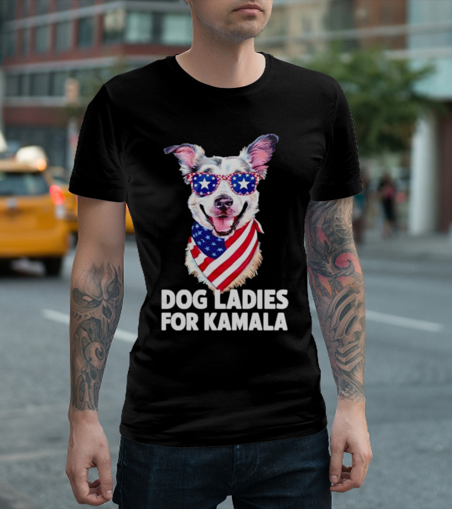 Dog Ladies for Kamala Patriotic Dog in T-Shirt