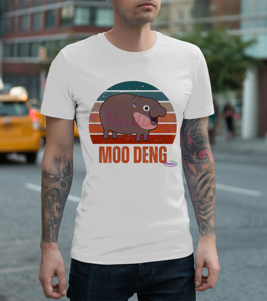 Retro Sunset Moo Deng Pygmy Hippo T-Shirt