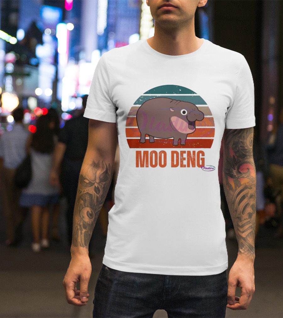 Retro Sunset Moo Deng Pygmy Hippo T-Shirt