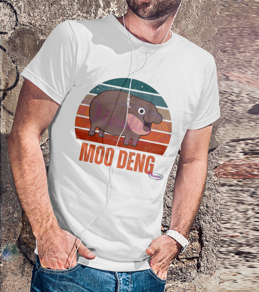 Retro Sunset Moo Deng Pygmy Hippo T-Shirt