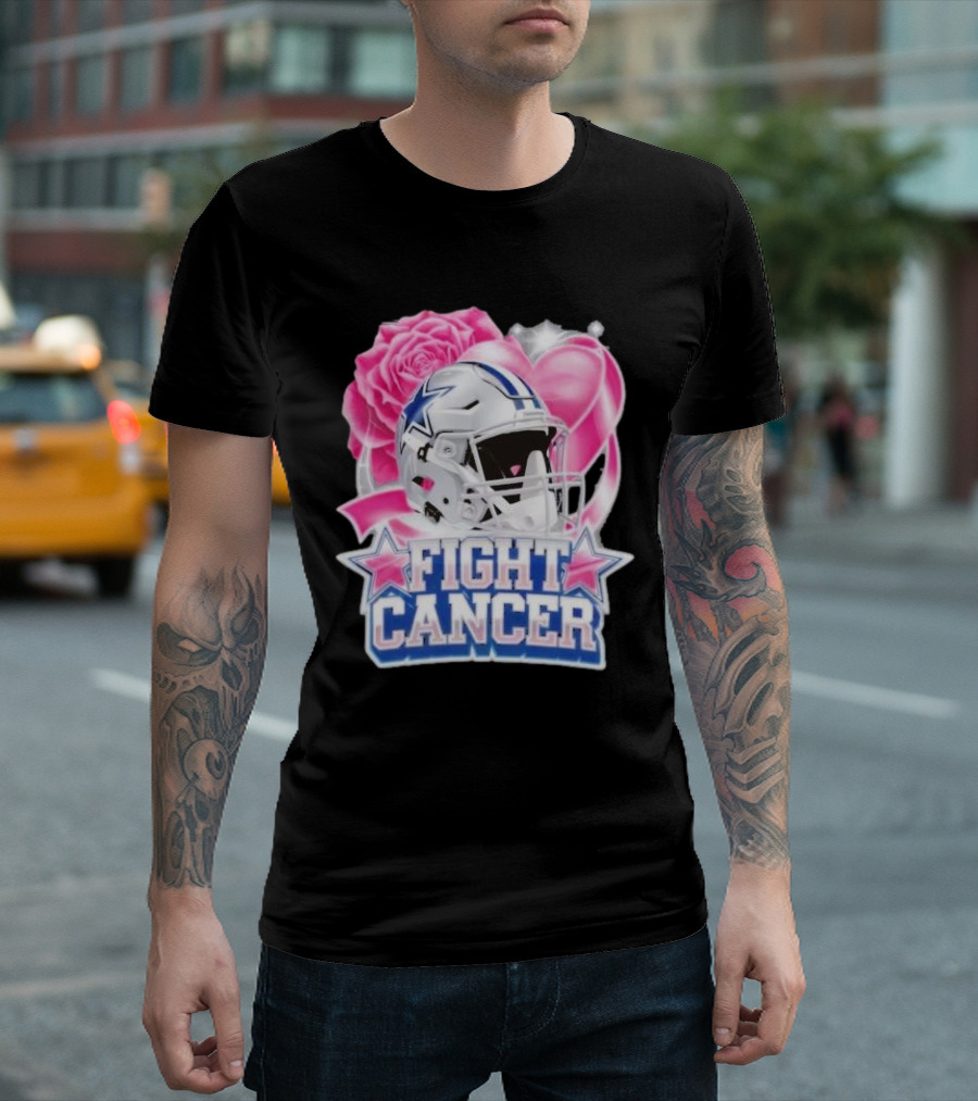 Dallas Cowboys Fight Breast Cancer Awareness Rose Pink Heart Helmet T-Shirt