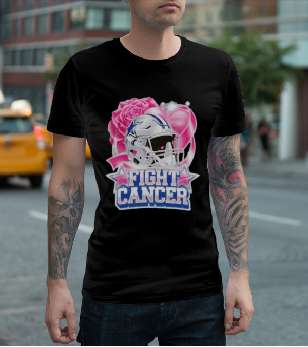 Dallas Cowboys Fight Breast Cancer Awareness Rose Pink Heart Helmet T-Shirt