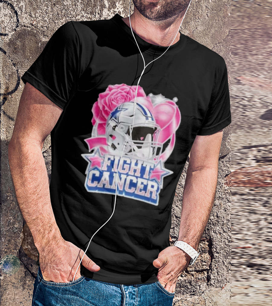 Dallas Cowboys Fight Breast Cancer Awareness Rose Pink Heart Helmet T-Shirt