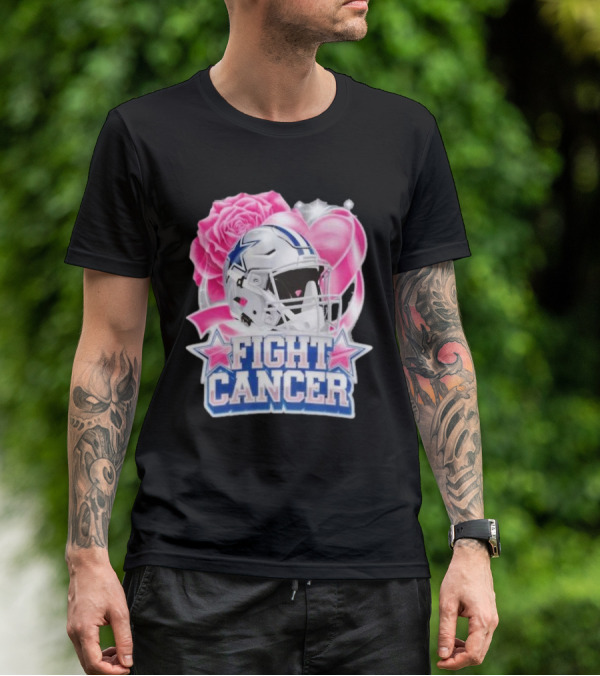 Dallas Cowboys Fight Breast Cancer Awareness Rose Pink Heart Helmet T-Shirt