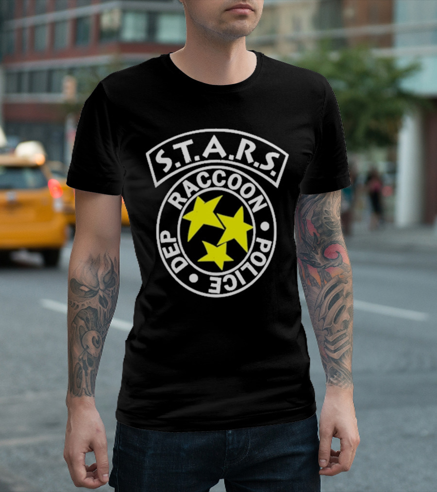 S.T.A.R.S. Raccoon Police Department Logo with Yellow Stars T-Shirt