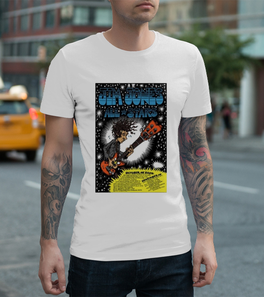 Jim Jones All Stars October November UK 2024 Tour Psychedelic Guitarist Starburst T-Shirt